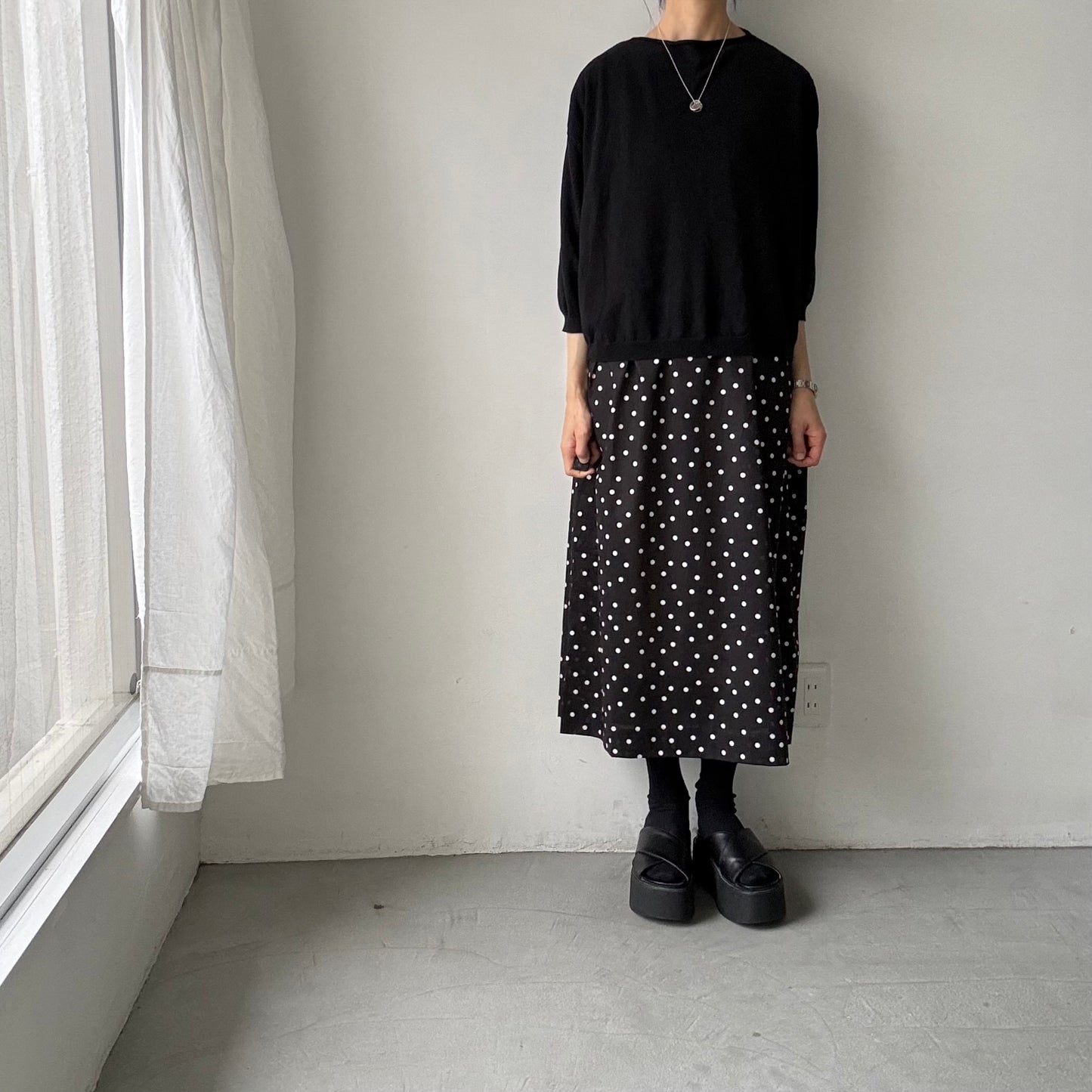 cion  コットン水玉ショルダーリボンワンピース