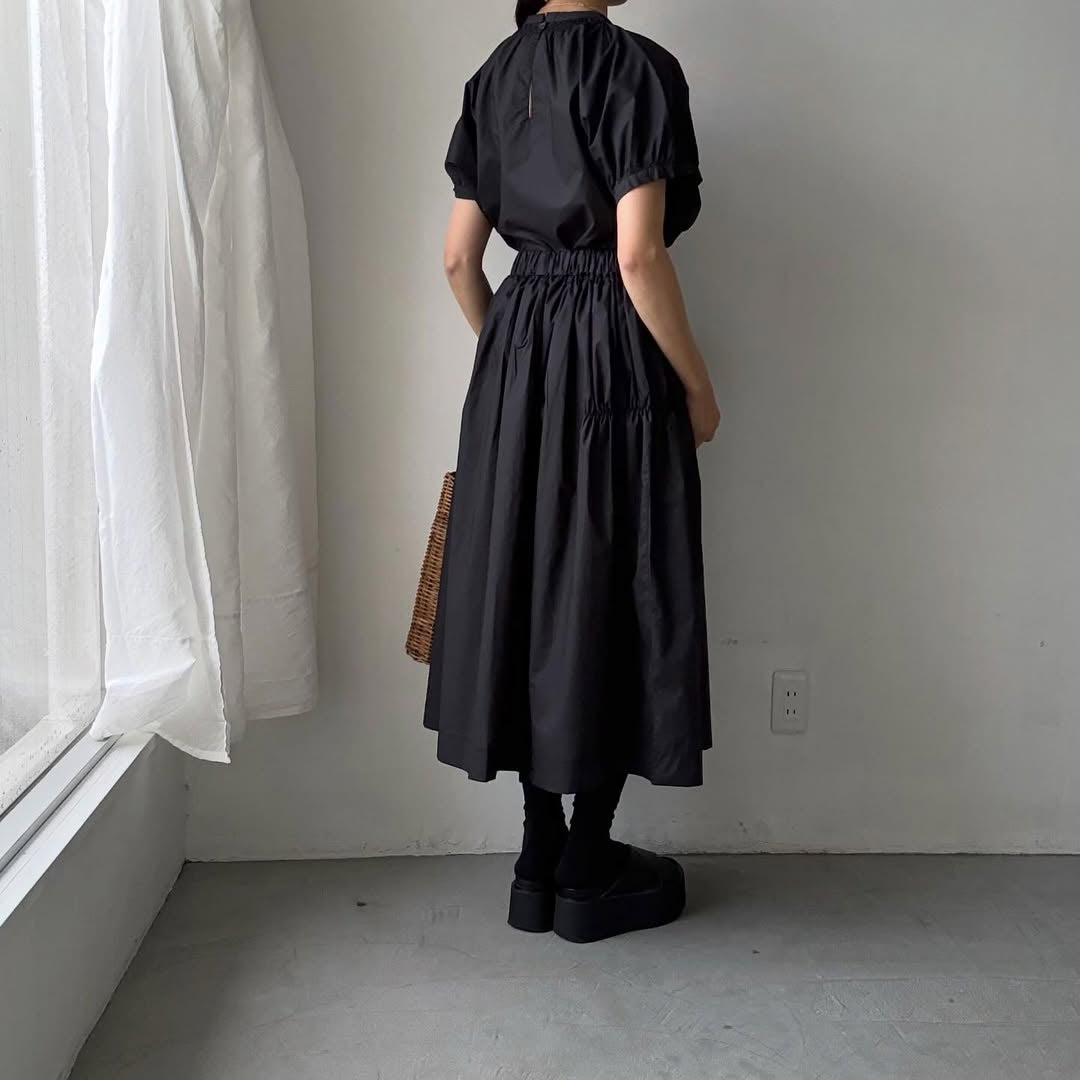 cion  コットンシャーリングギャザースカート　ブラック