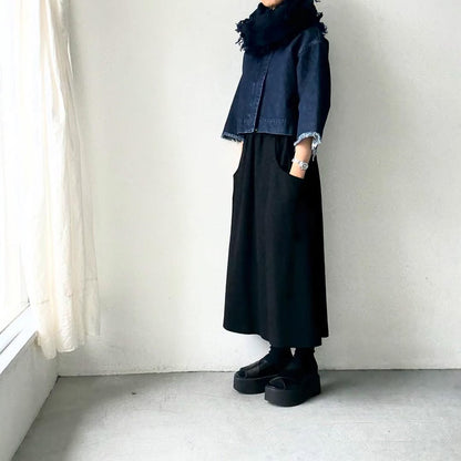 homspun ラムフリンジストール　ネイビー