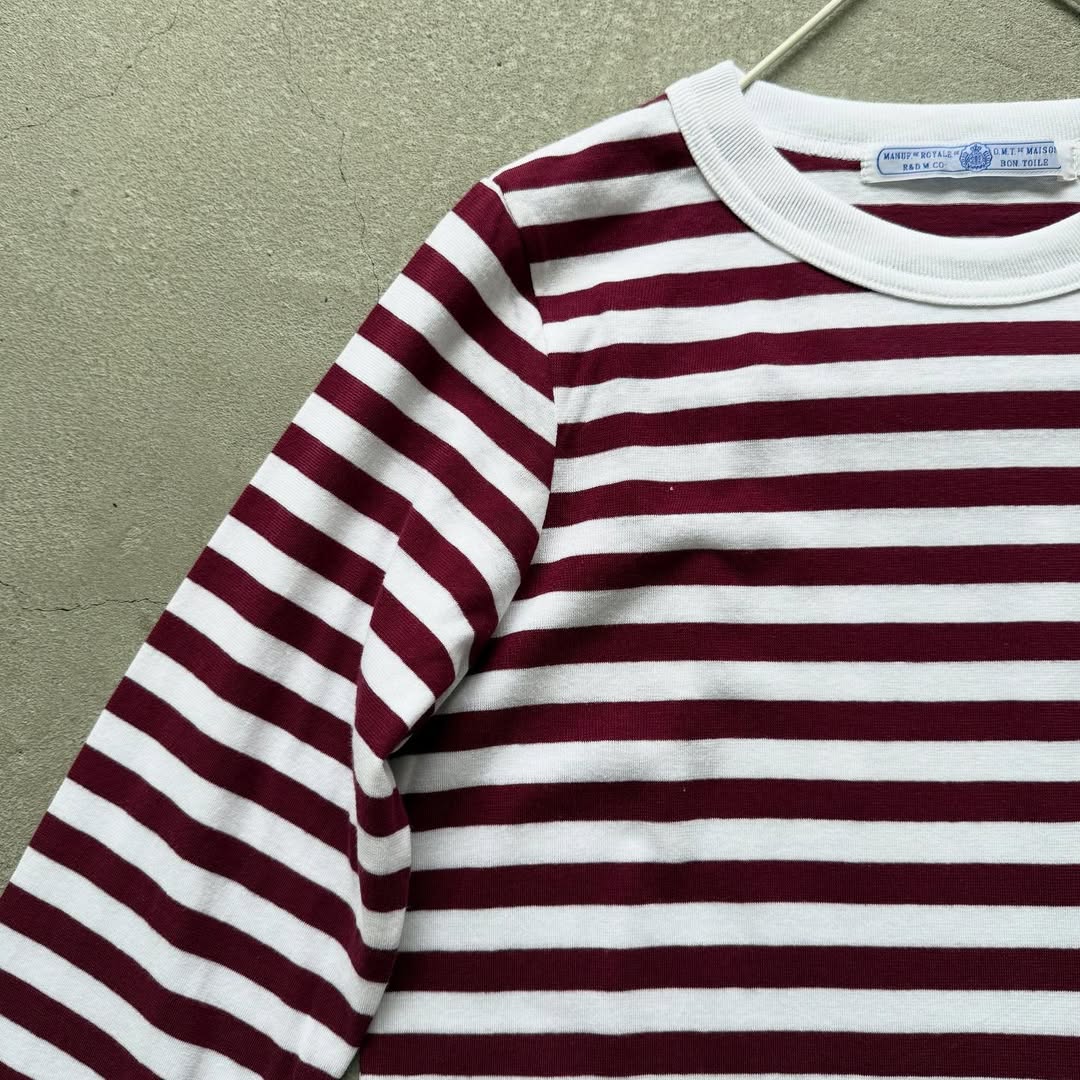 R&D.M.Co ガーゼボーダー長袖Tシャツ　プラム　Mサイズ