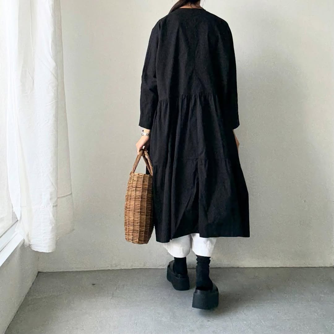 jujudhau デッドストックコットンティアードドレス　ブラック