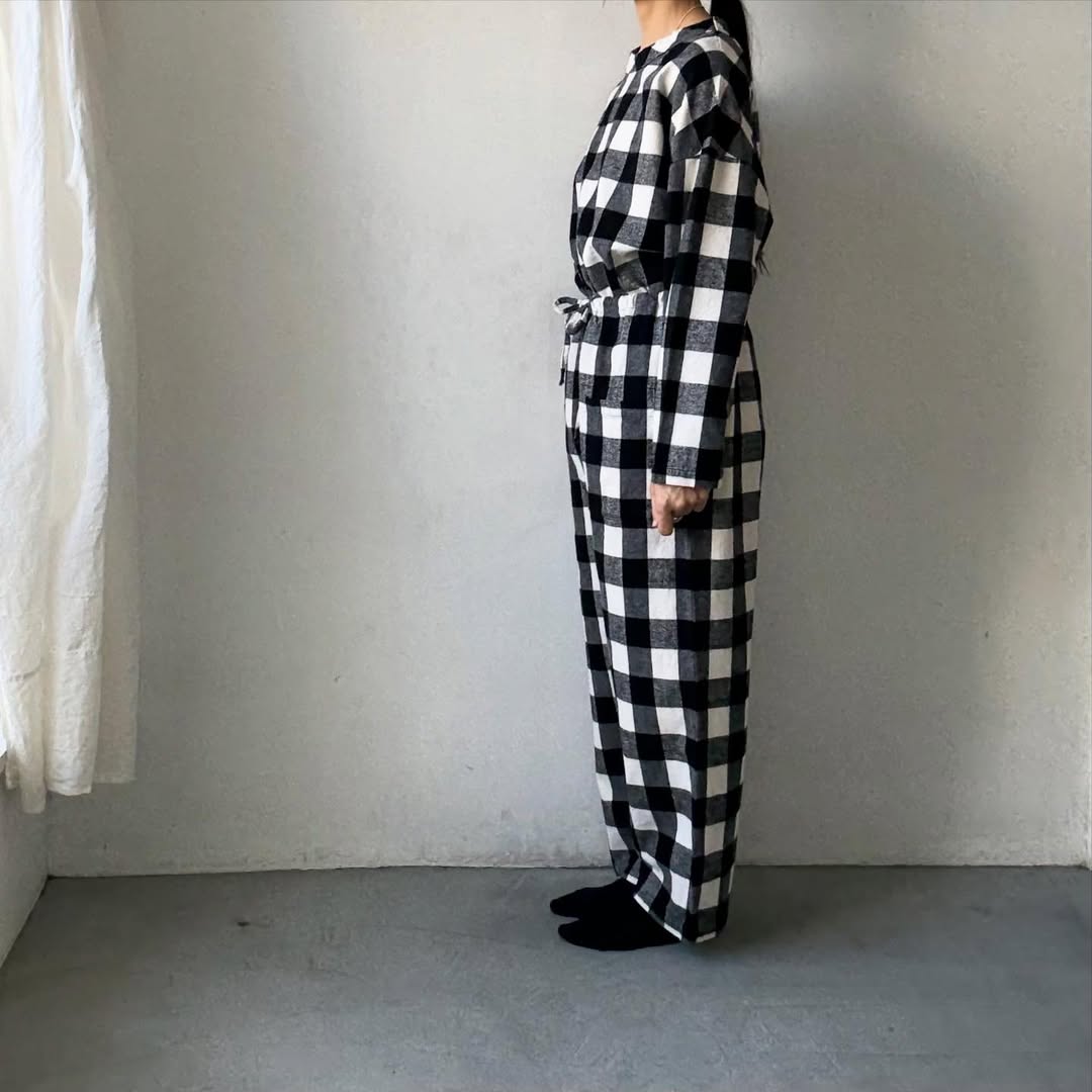 homspun ブロックチェックルームウェアセット　オフホワイト×ブラック