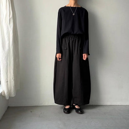 MAGALI コットンリネンアンティークキャンバスフラップパンツ　ブラック