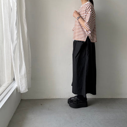 atelier naruse  コットンボーダー半袖カットソー　ブラウン