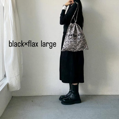 R&D.M.Co  ワイルドベリーリネンドローストリングバッグラージ　ブラック×フラックス