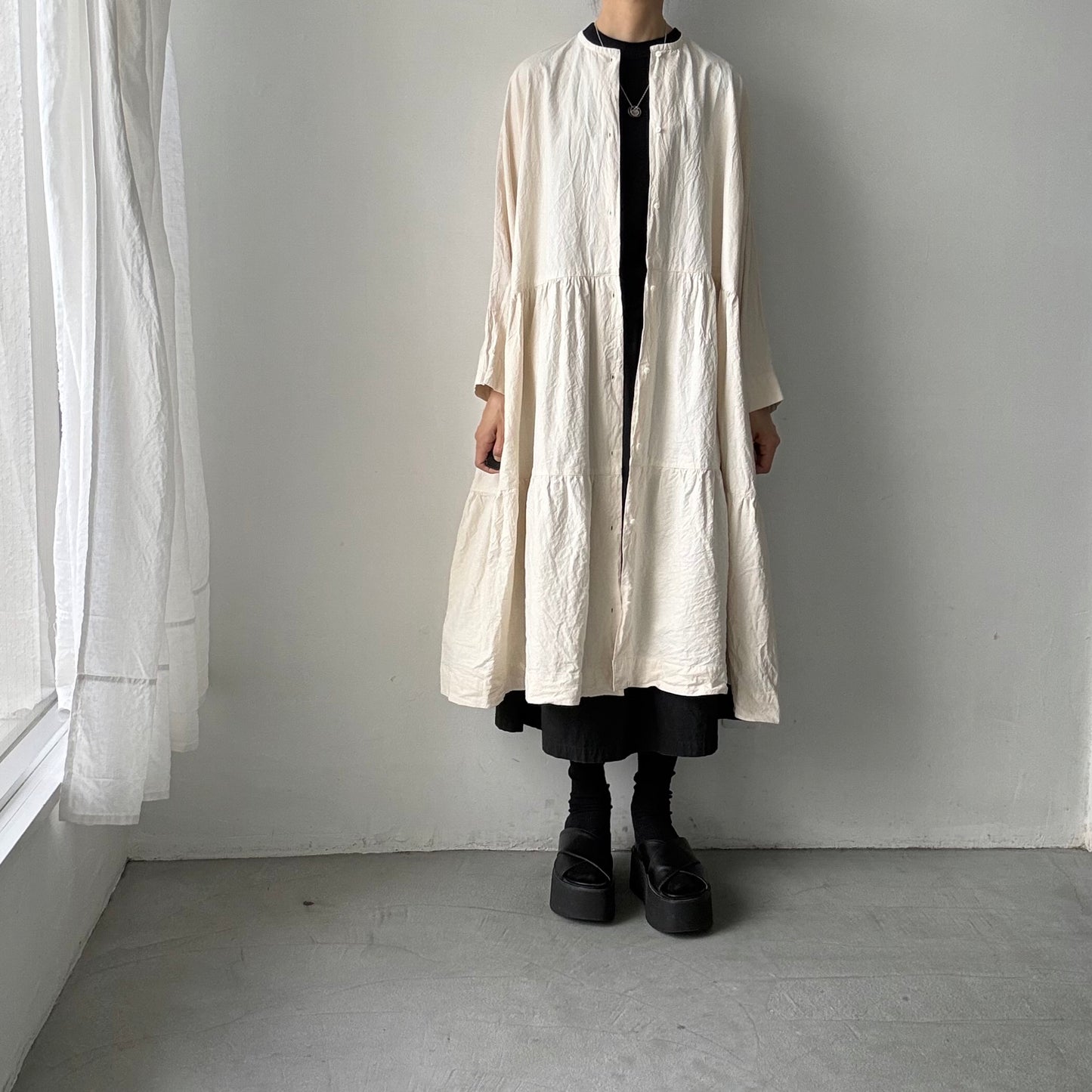 jujudhau デッドストックコットンティアードドレス　ナチュラル(ネップ)