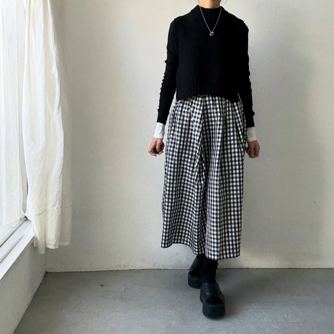 ayanoguchiaya　ギンガムチェックタックワイドスカート(blanc別注)