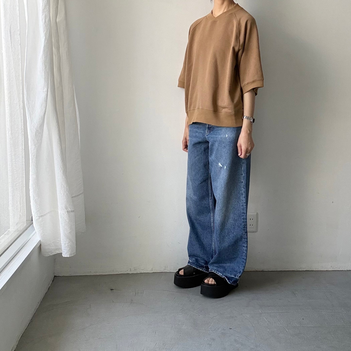 atelier naruse  コットン半袖スウェットシャツ　キャメル