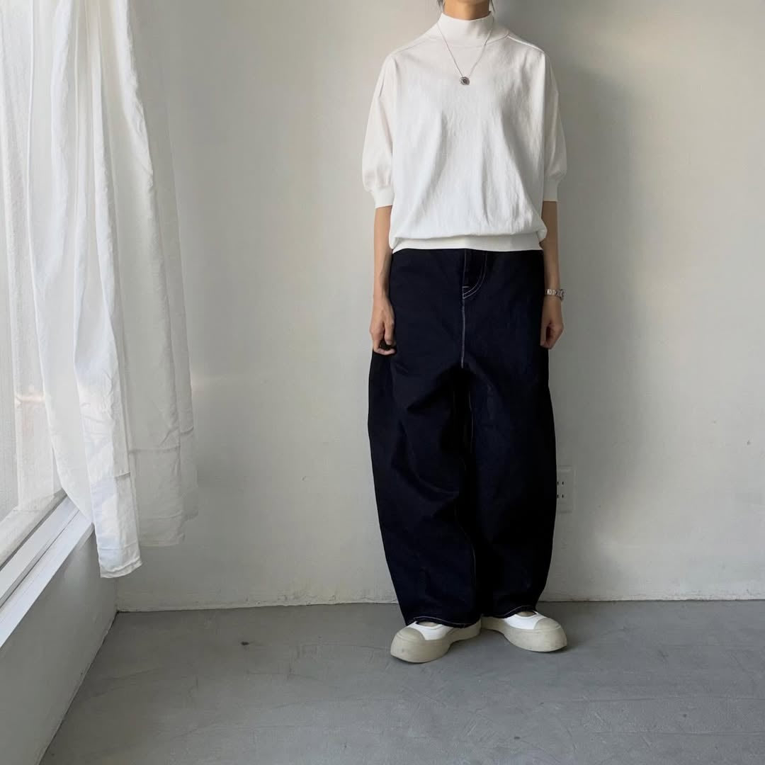 🟡木曜入荷分予約受付中🟡as it is   モックネックコットン5分袖ニット　ホワイト