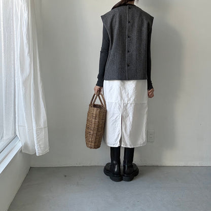 atelier naruse ブリティッシュウールツイードバックボタンリブベスト