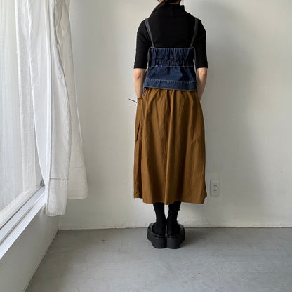 R&D.M.Co 　シュリンクコットンガーメントダイポケットスカート　ブラウン