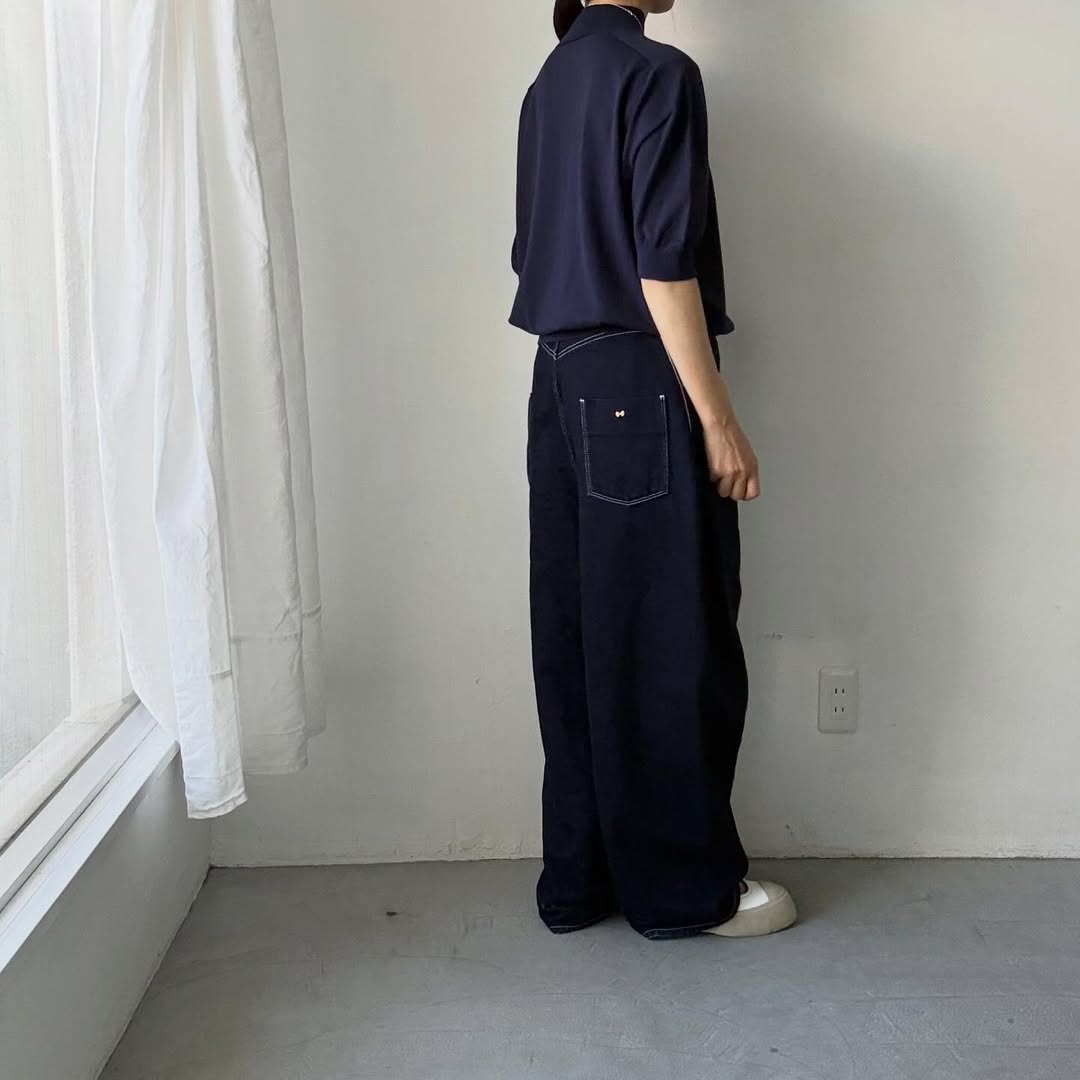 🟡木曜入荷分予約受付中🟡as it is   モックネックコットン5分袖ニット　ネイビー　