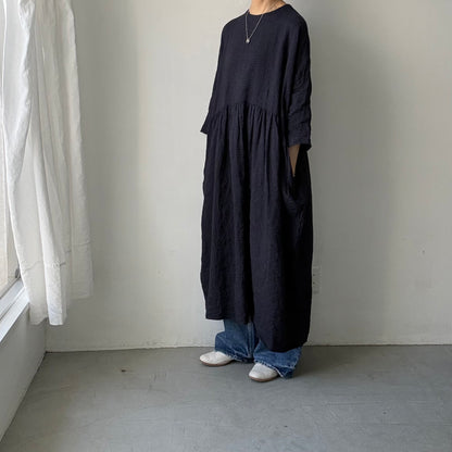 jujudhau ギンガムリネンギャザードレス