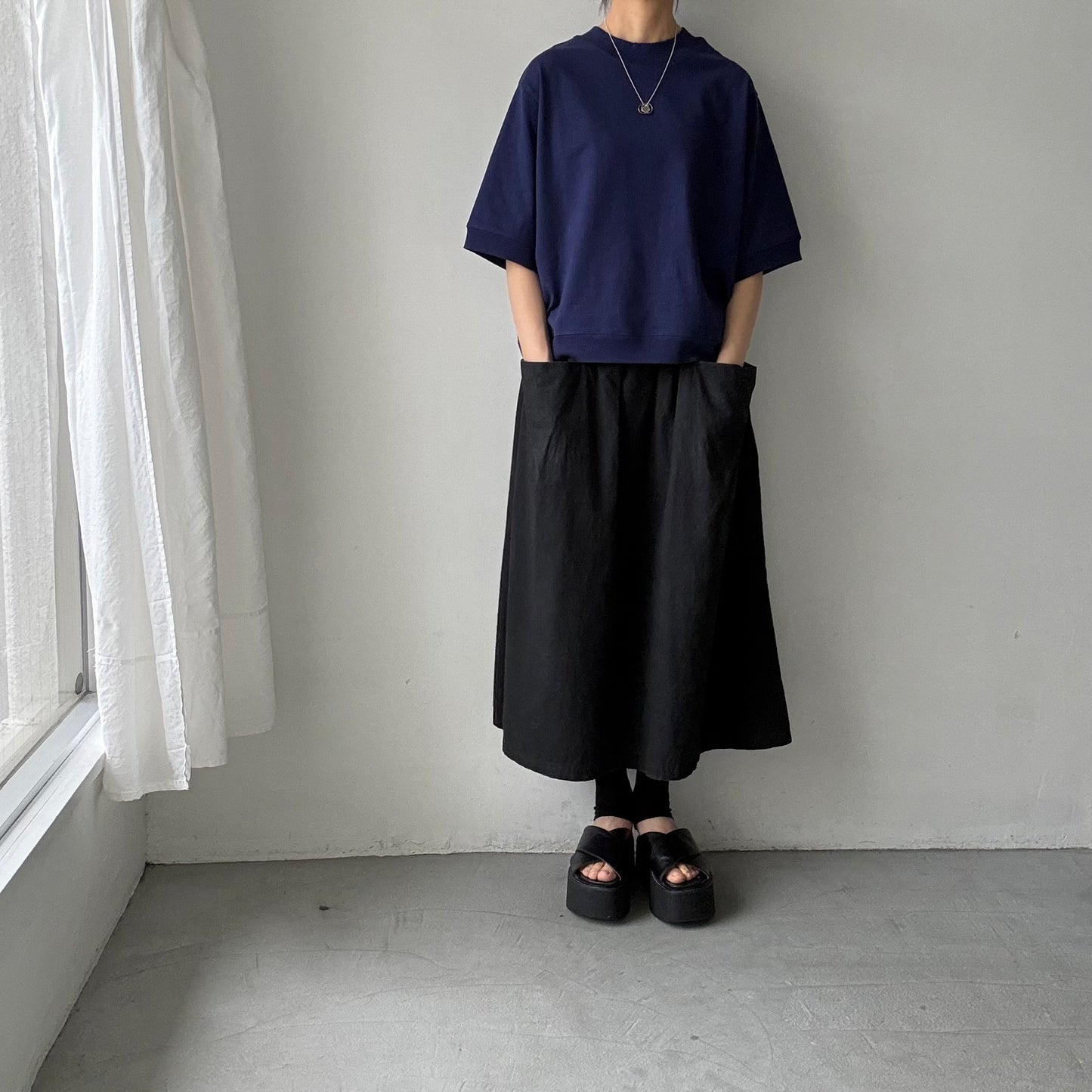atelier d'antan  Bordet コットンジャージー５分袖プルオーバー　ダークブルー