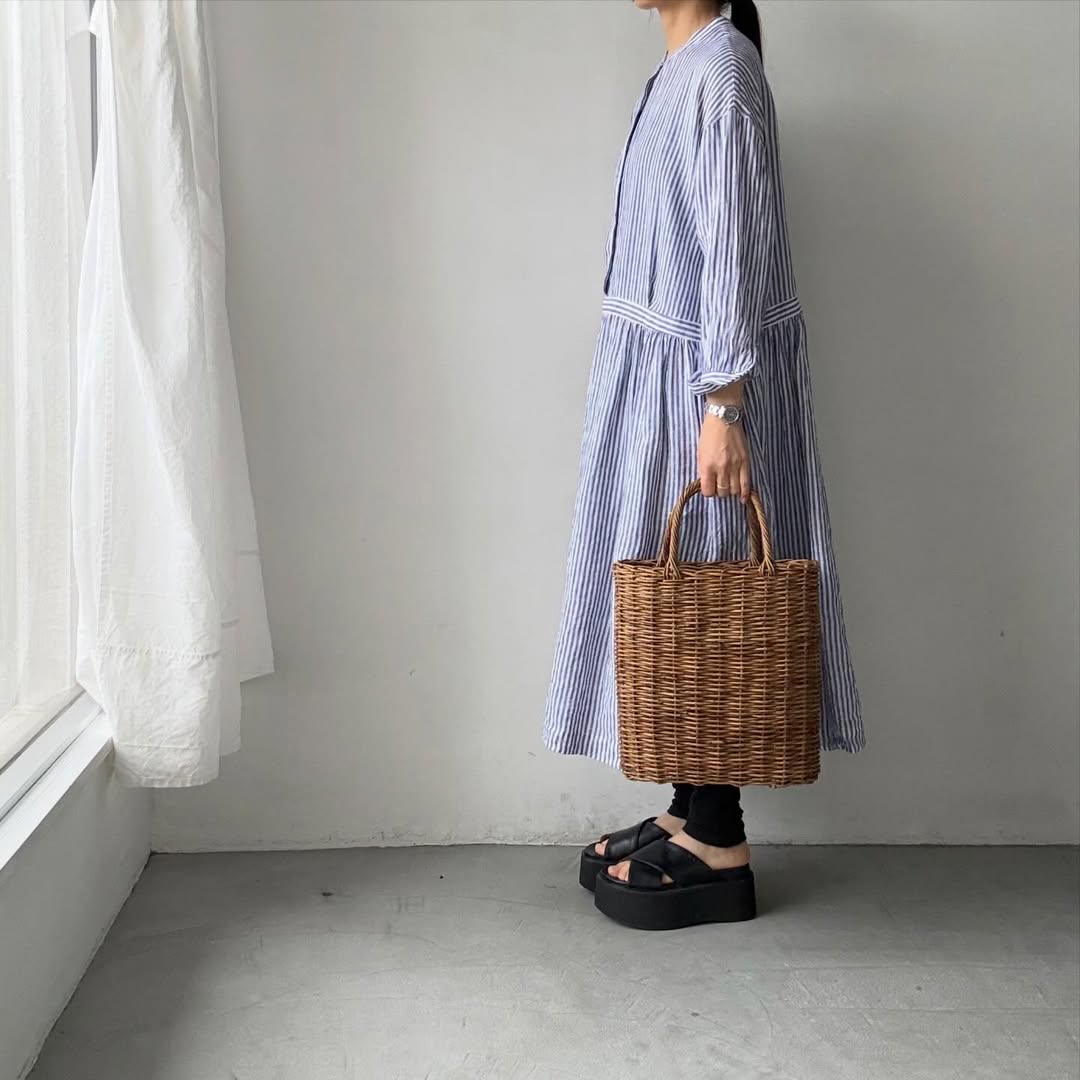 atelier naruse  リネンシャツワンピース　ストライプ