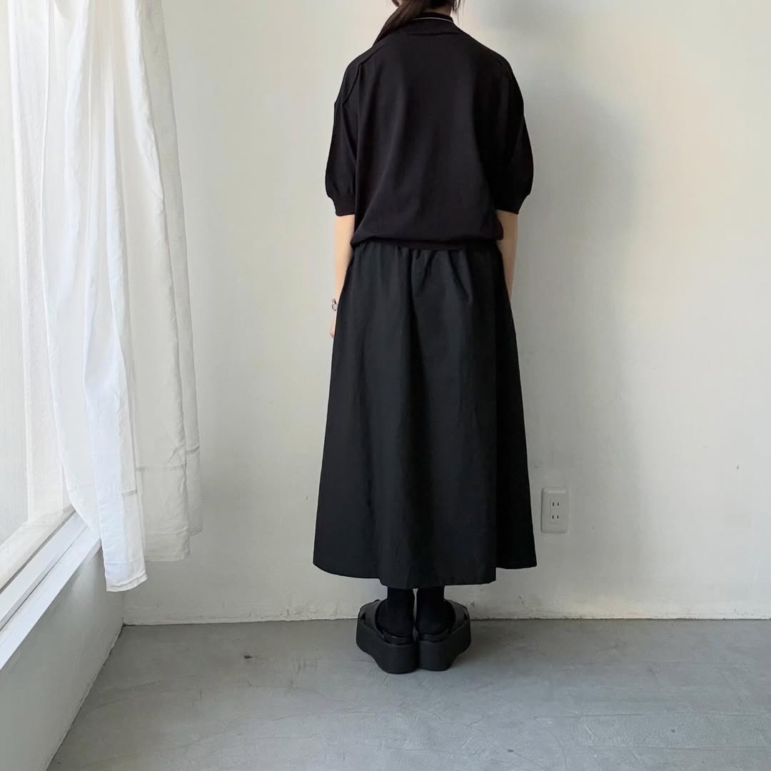 🟡木曜入荷分予約受付中🟡as it is   モックネックコットン5分袖ニット　ブラック　