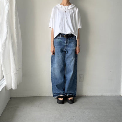 homspun 天竺フリルカラー半袖プルオーバー　ホワイト