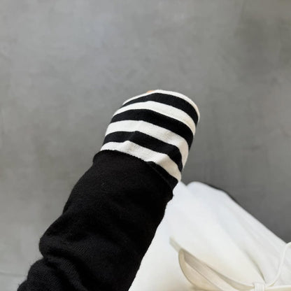 R&D.M.Co 裏起毛ボーダークルーネック長袖Tシャツ　ホワイト×ブラック