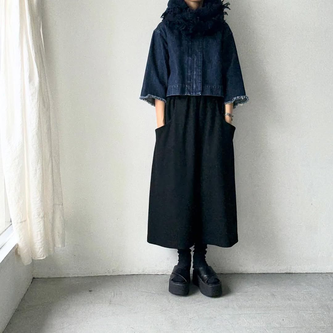 homspun ラムフリンジストール　ネイビー