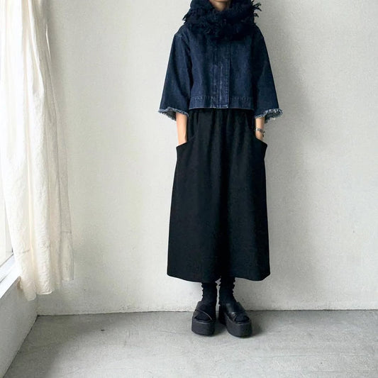 homspun ラムフリンジストール　ネイビー