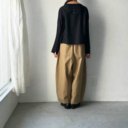 MAGALI コットンリネンアンティークキャンバスフラップパンツ　カーキ