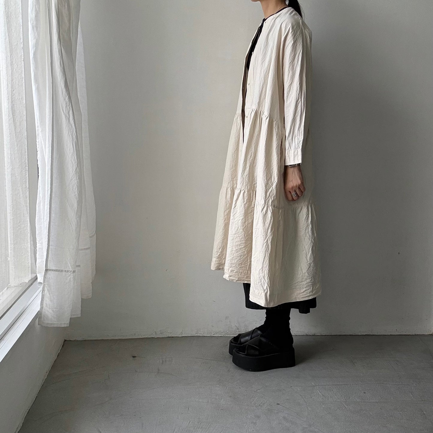 jujudhau デッドストックコットンティアードドレス　ナチュラル(ネップ)