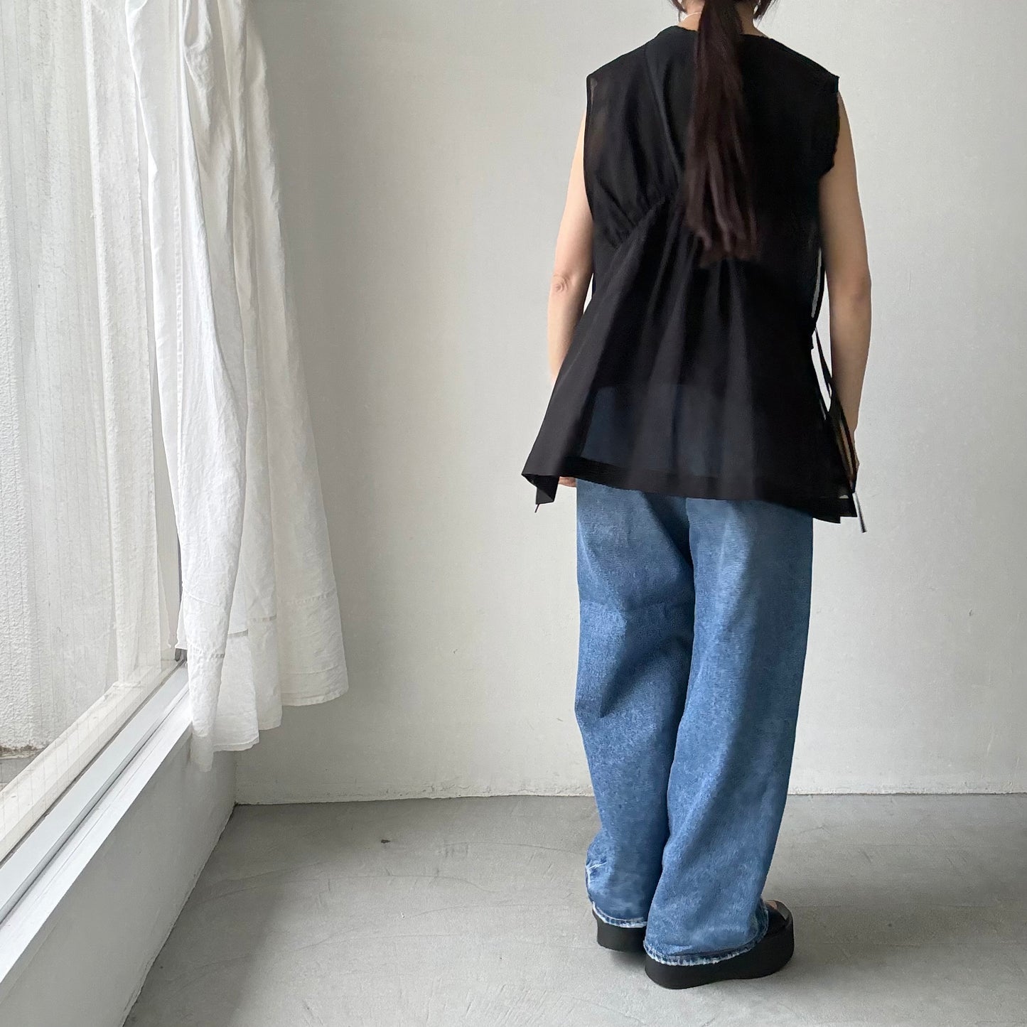 TENNE HANDCRAFTED MODERN オーガンジー2wayショートドレス　ブラック