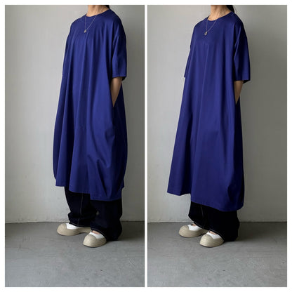 atelier naruse  コットンカットソーコクーンワンピース　ネイビーブルー