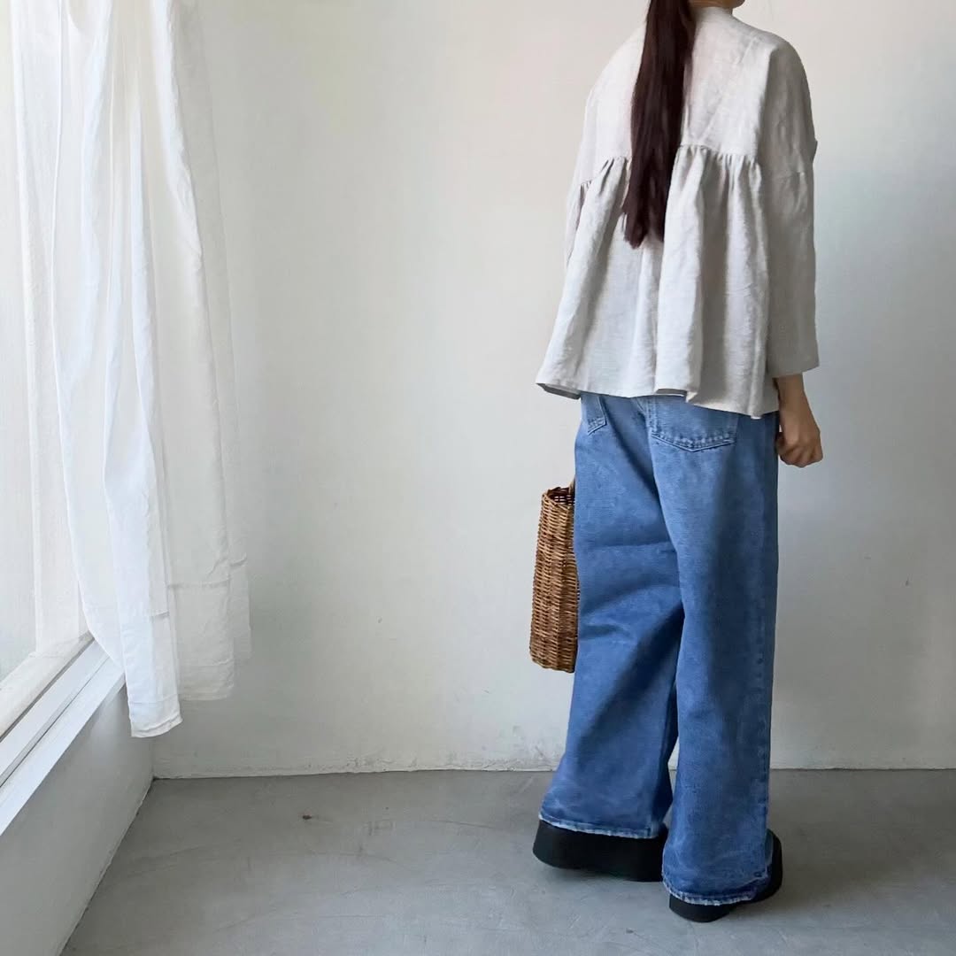 Linenya  リネンバッグギャザーブラウス　ライトグレー