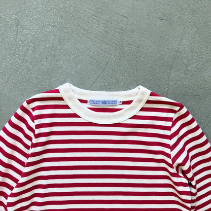 R&D.M.Co 裏起毛ボーダークルーネック長袖Tシャツ　ホワイト×ピンク