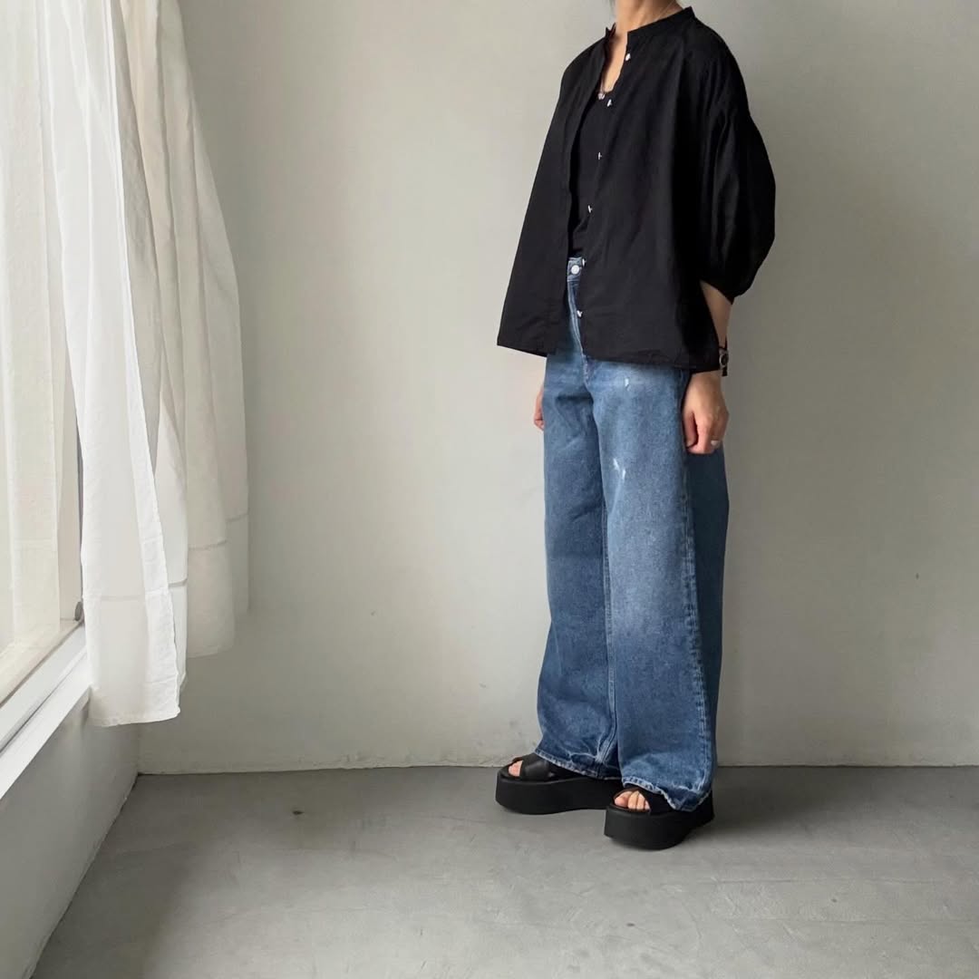 homspun  無地パフスリーブブラウス