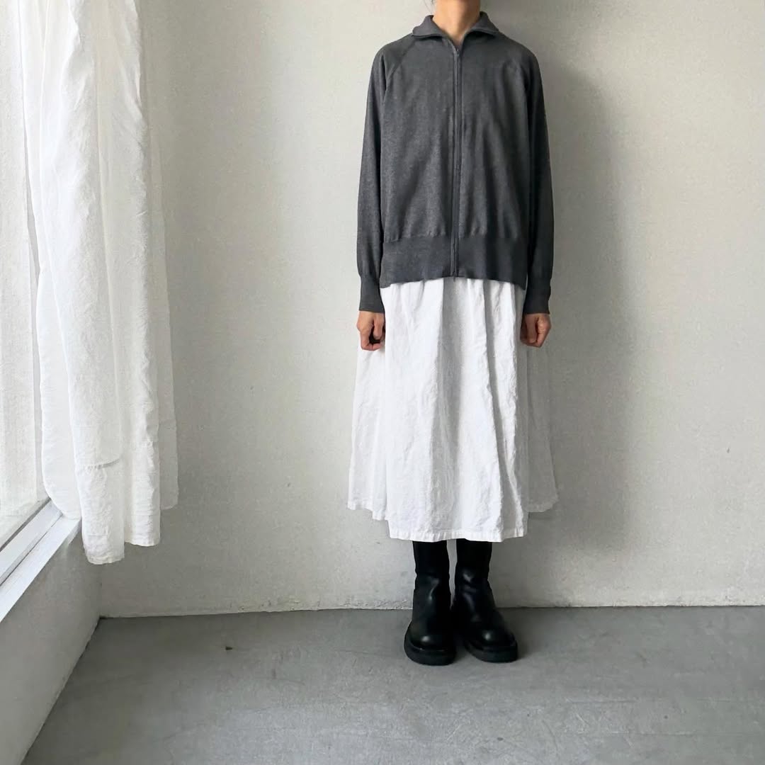 homspun ソフトコットンジップアップカーディガン　チャコールグレー