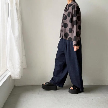 atelier naruse  コットンカットソー水玉ブラウス　ブラウン×ブラック