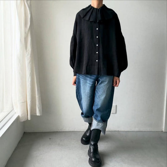 MAGALI ストライプリネンアンティークカラーブラウス