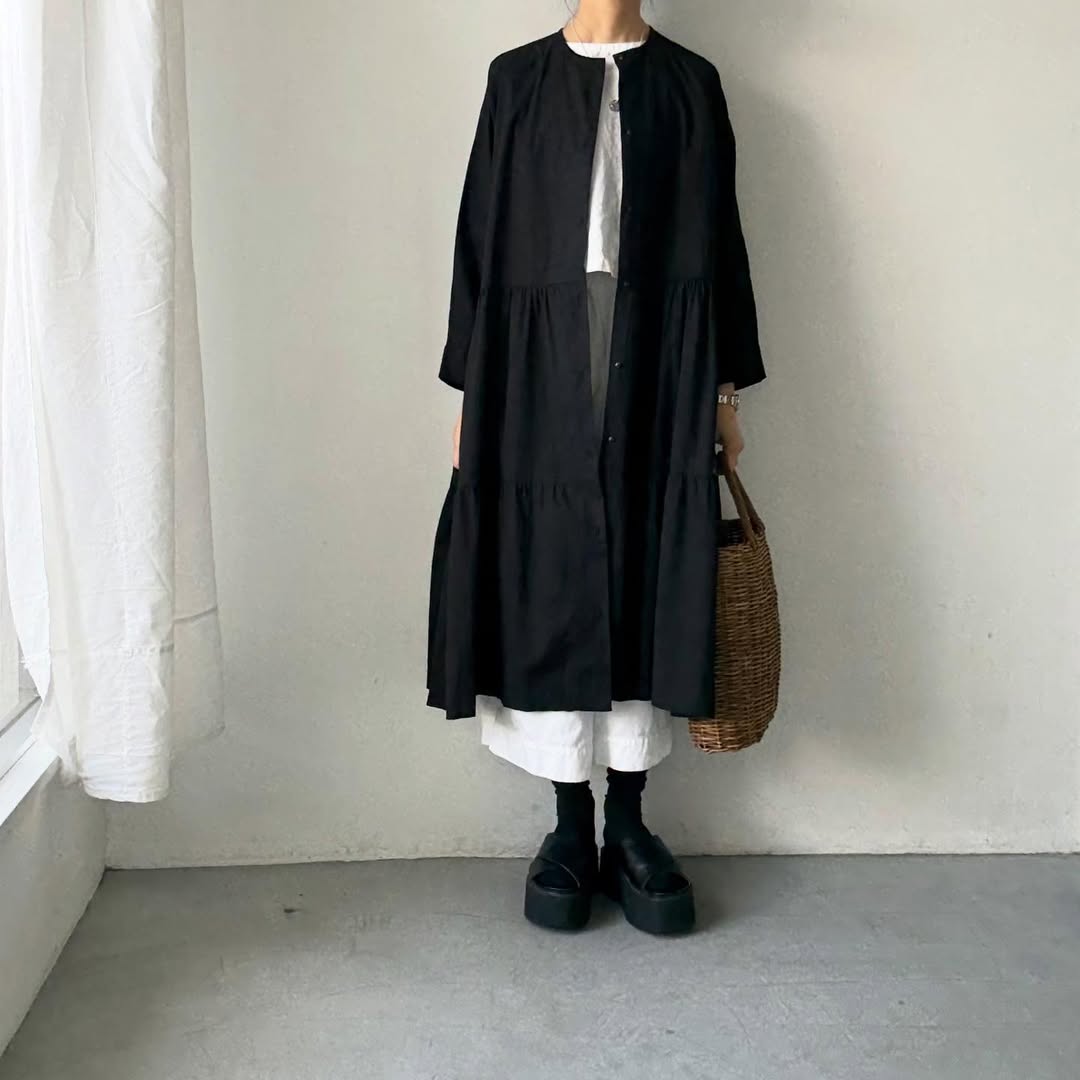 jujudhau デッドストックコットンティアードドレス　ブラック