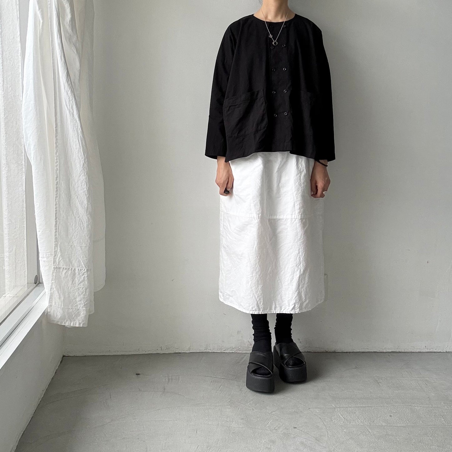 jujudhau デッドストックコットンダブルボタンシャツ　ブラック