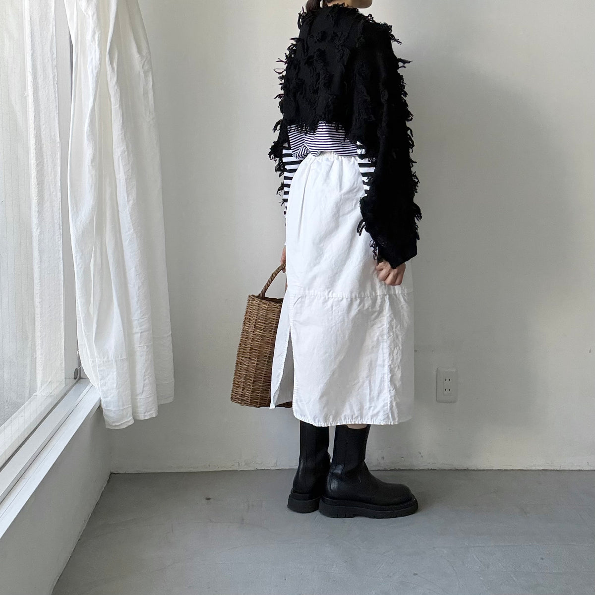 homspun ラムフリンジストール　ブラック