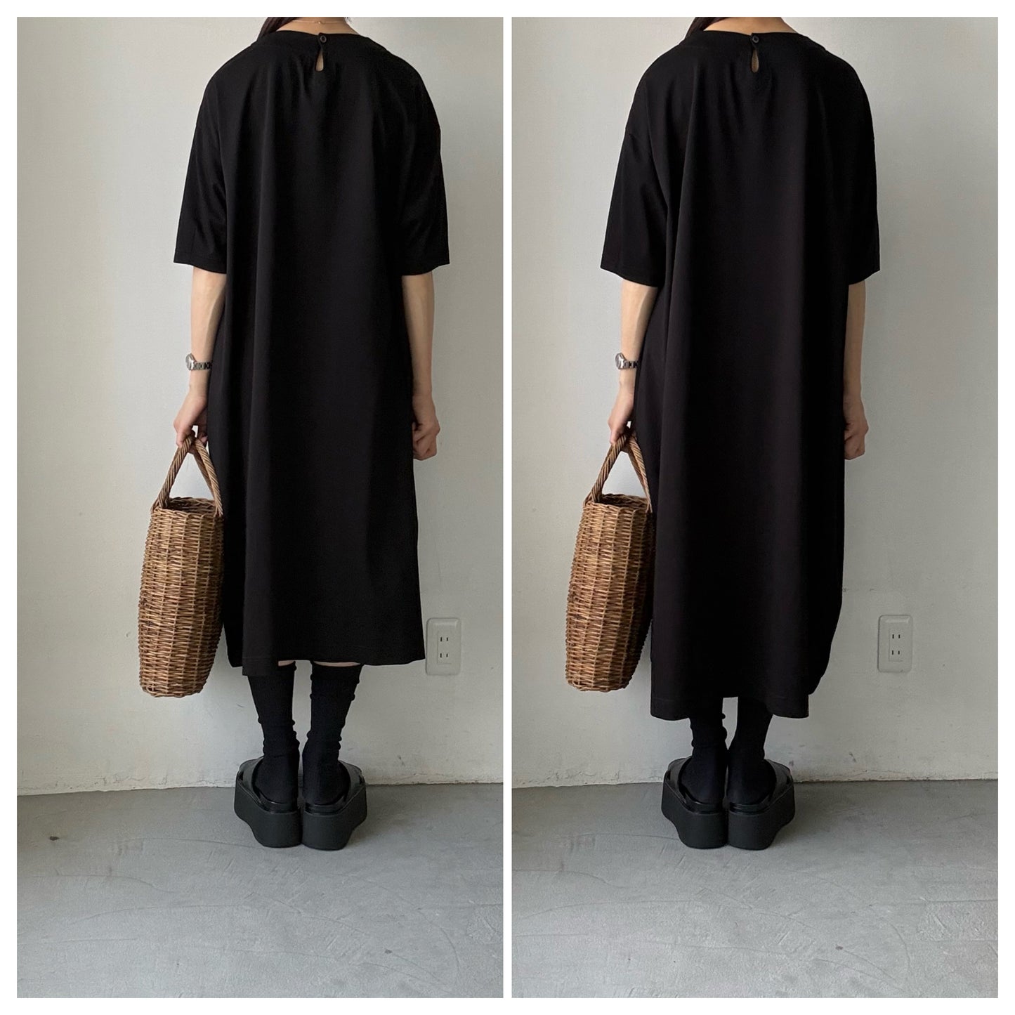 atelier naruse  コットンカットソーコクーンワンピース　ブラック