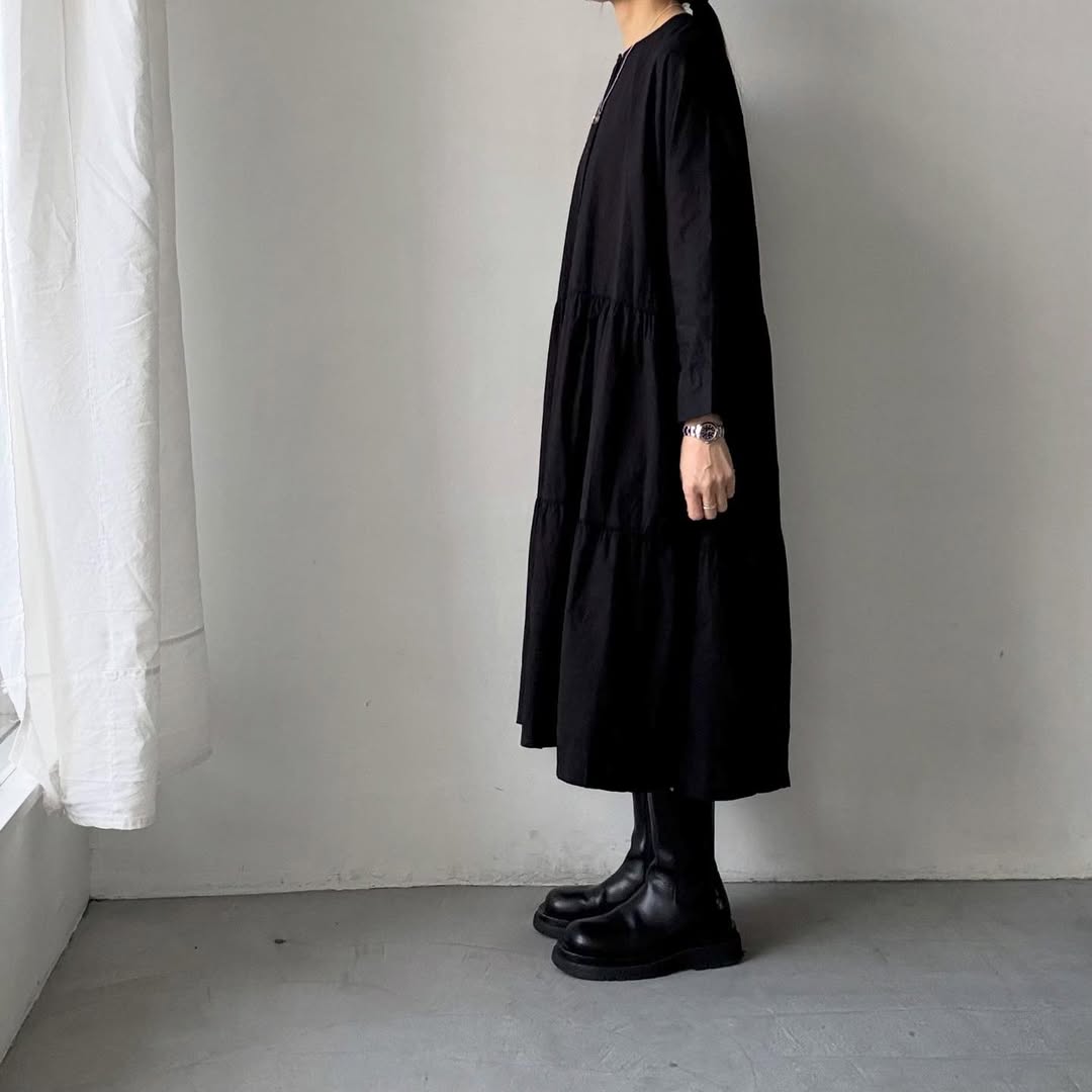 jujudhau デッドストックコットンティアードドレス　ブラック