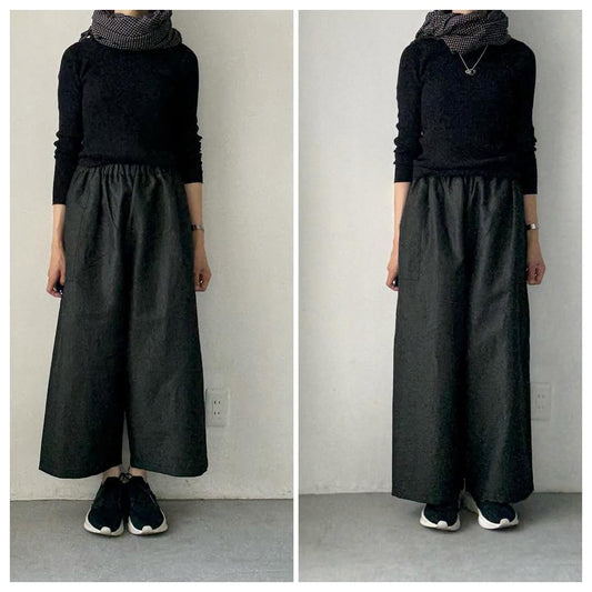homspun ウールリネンギャザーワイドパンツ　ダークグリーン