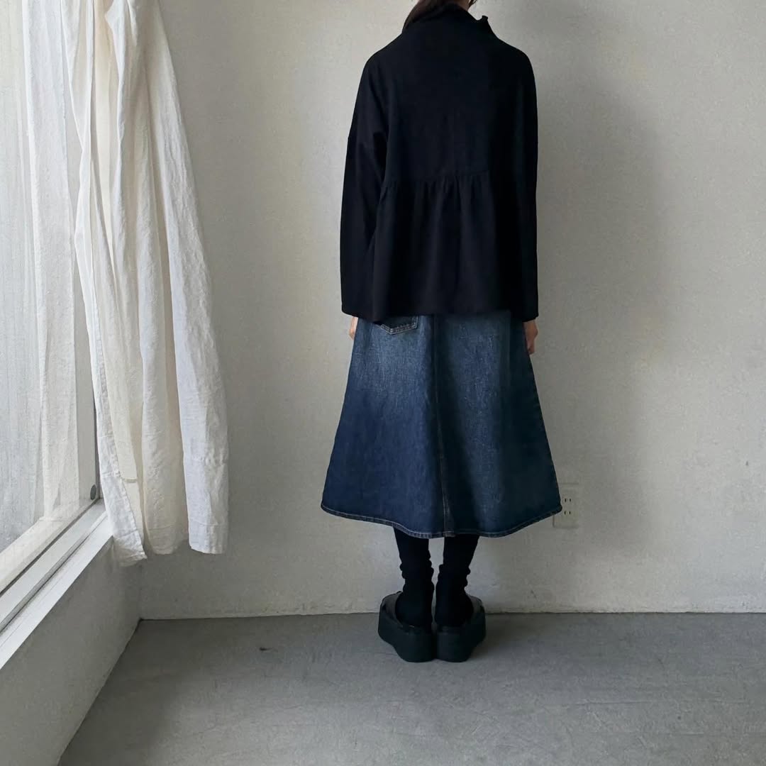 homspun 天竺ハイネックギャザープルオーバー　ブラック