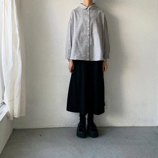 Linenya  コットンヤク丸襟長袖ブラウス　グレー