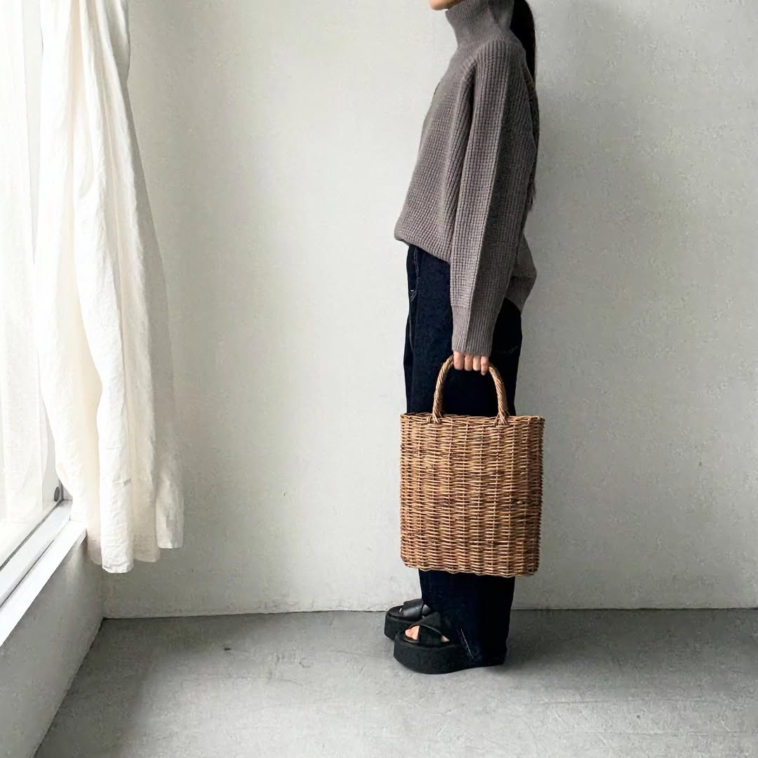 homspun メリノウールワッフル編みプルオーバー　グレー