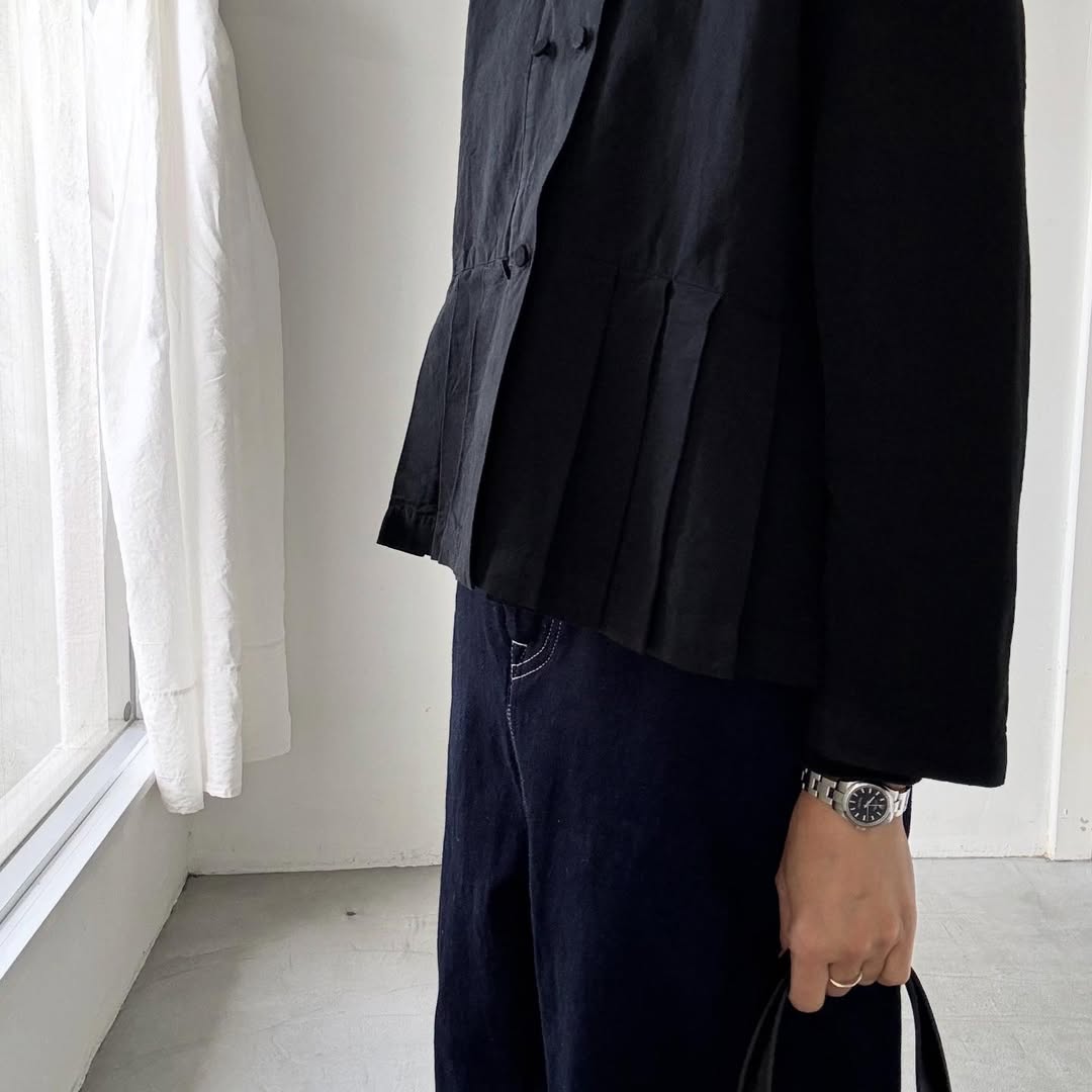 MAGALI ハイカウントコットンリネンダブルボタンジャケット　ブラック