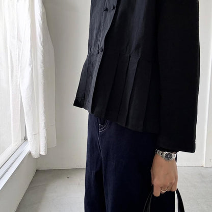 MAGALI ハイカウントコットンリネンダブルボタンジャケット　ブラック