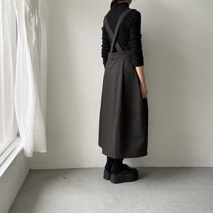 MAGALI キャンバスコットンリネンサスペンダースカート　ブラック