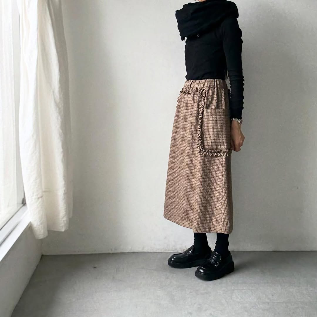 R&D.M.Co  コットンウールフリルデコレーションスカート　チェック