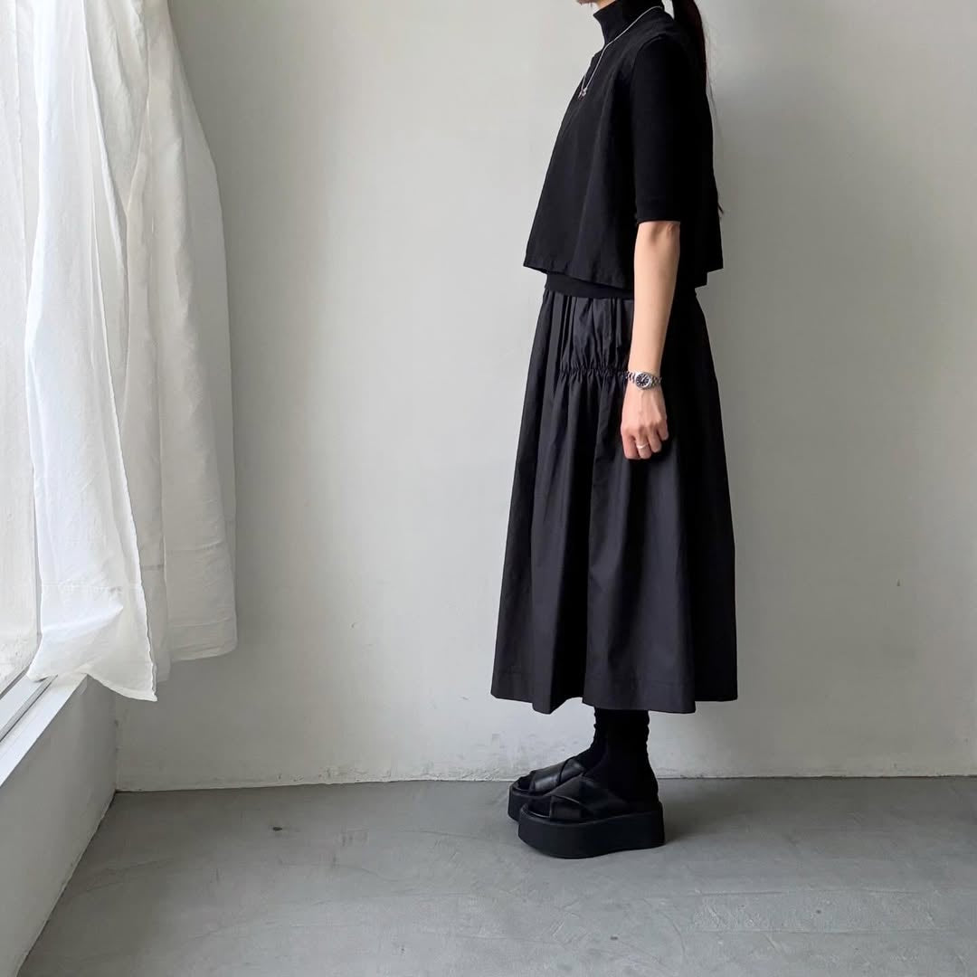 cion  コットンシャーリングギャザースカート　ブラック