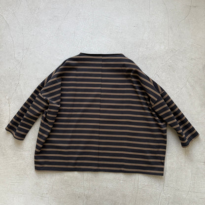 Linenya  コットンボーダープルオーバー　ブラック×ブラウン