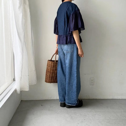 MAGALI インディゴリネンカシュクールブラウス　ネイビー
